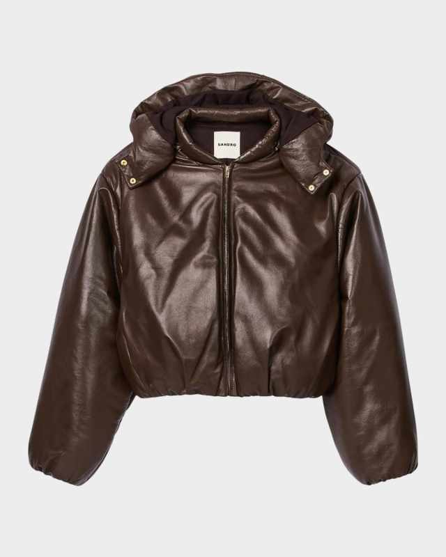 Raven Glazed Lambskin Leather Bomber Jacket
